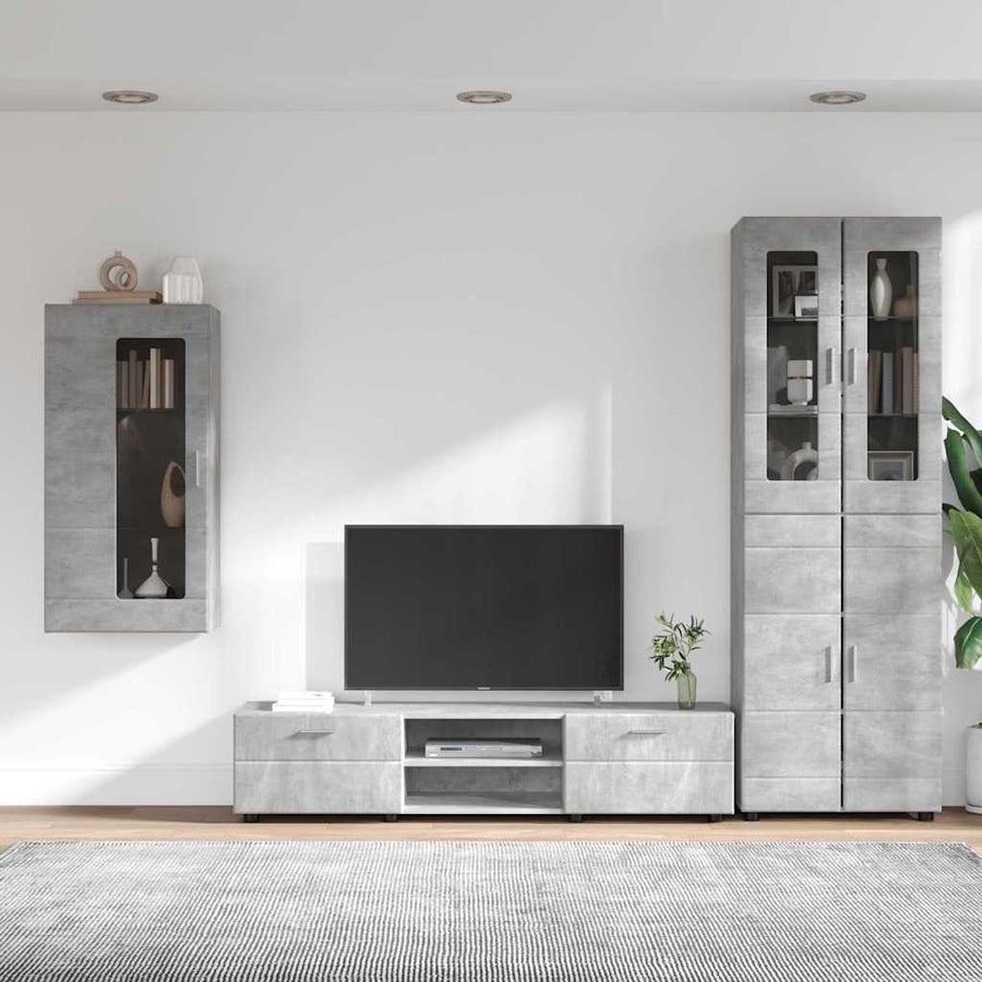 Tv-meubelset met lade met plank Beton Grijs Bewerkt hout