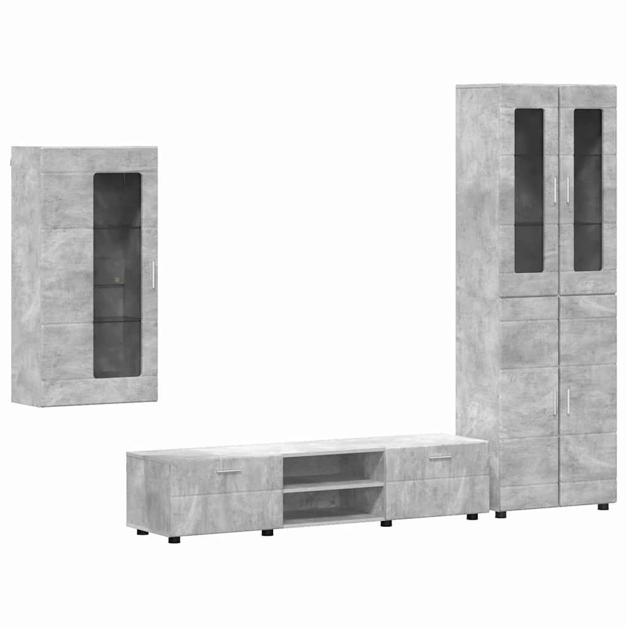 Tv-meubelset met lade met plank Beton Grijs Bewerkt hout