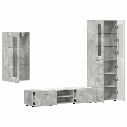 Tv-meubelset met lade met plank Beton Grijs Bewerkt hout