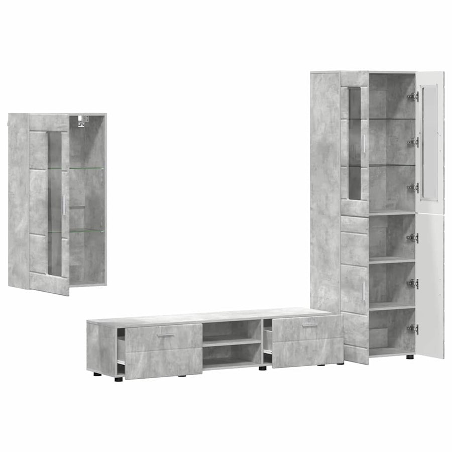 Tv-meubelset met lade met plank Beton Grijs Bewerkt hout