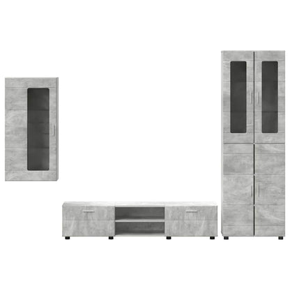 Tv-meubelset met lade met plank Beton Grijs Bewerkt hout