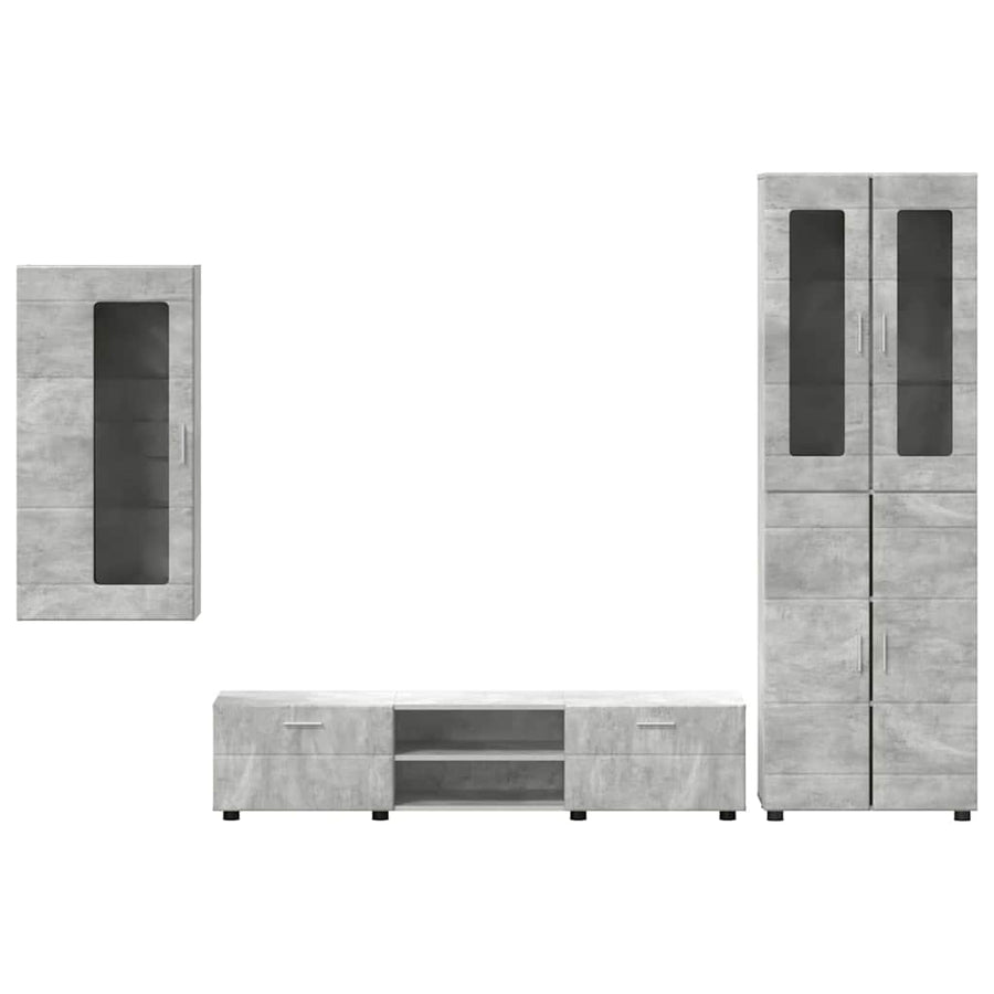 Tv-meubelset met lade met plank Beton Grijs Bewerkt hout