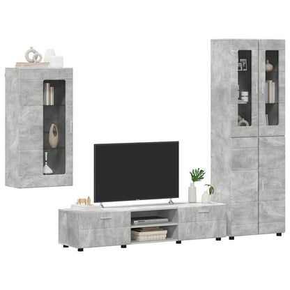 Tv-meubelset met lade met plank Beton Grijs Bewerkt hout