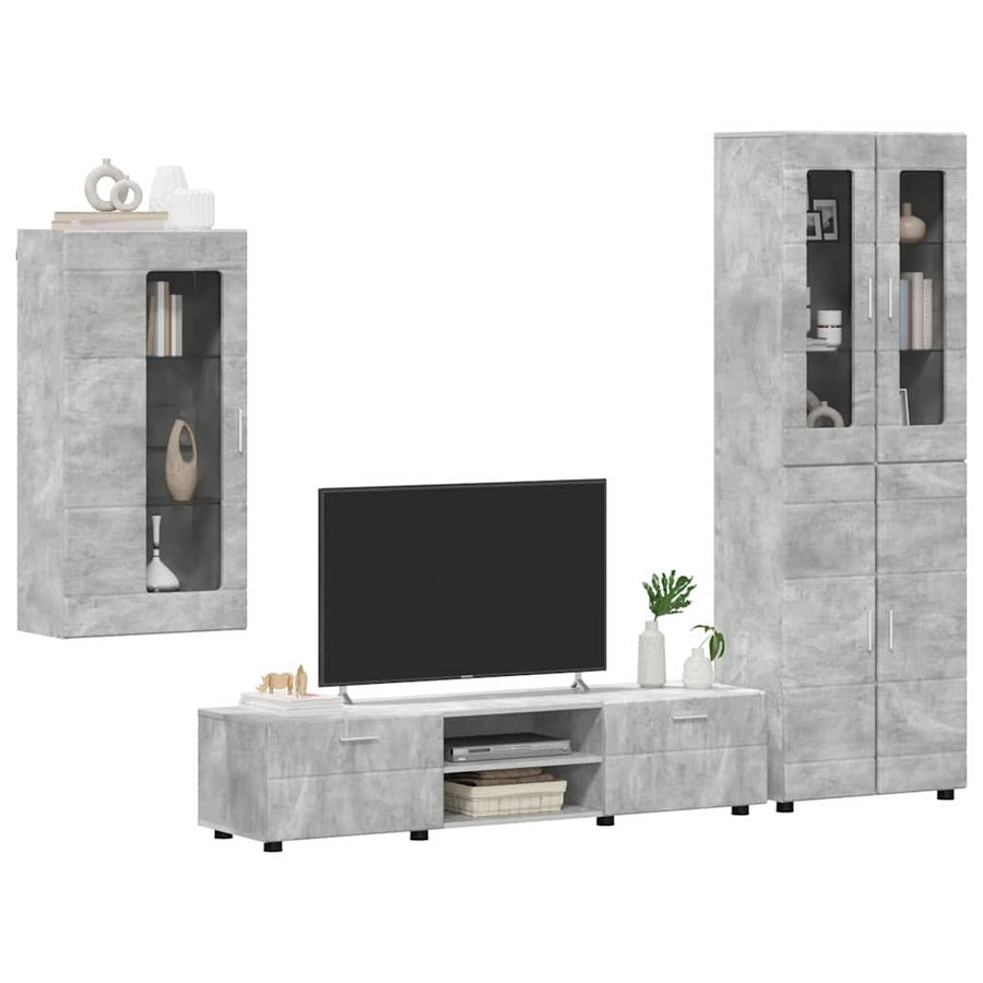 Tv-meubelset met lade met plank Beton Grijs Bewerkt hout