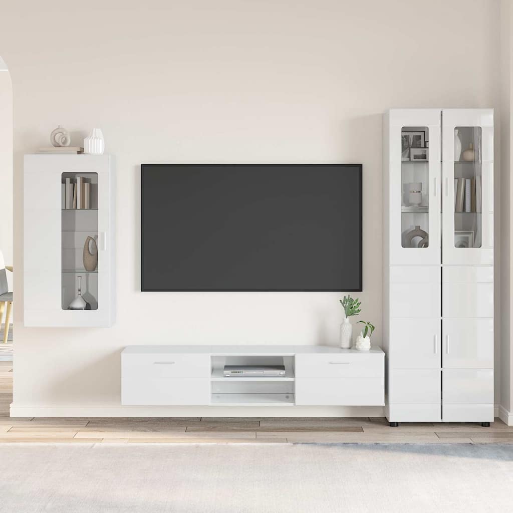 Tv-meubelset met lade met plank Hoogglans wit Bewerkt hout