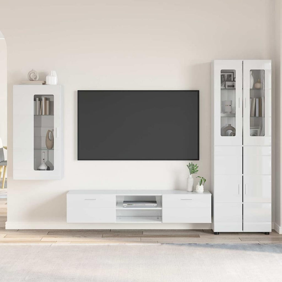 Tv-meubelset met lade met plank Hoogglans wit Bewerkt hout