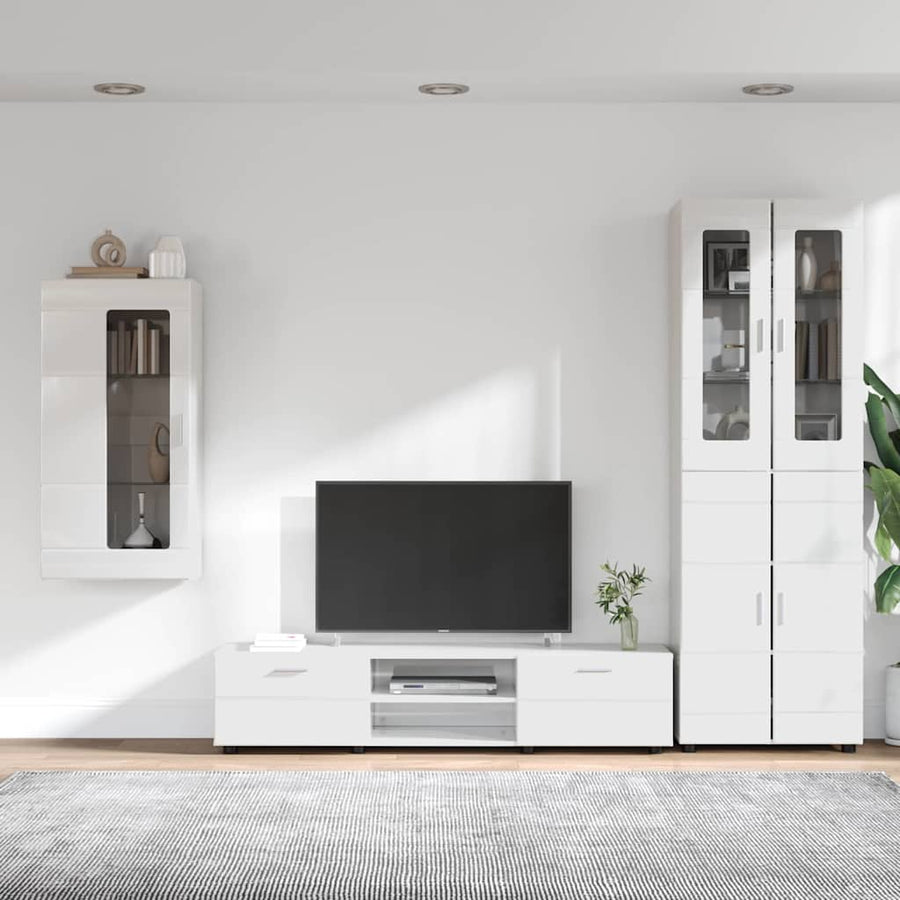 Tv-meubelset met lade met plank Hoogglans wit Bewerkt hout