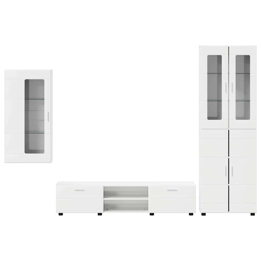 Tv-meubelset met lade met plank Hoogglans wit Bewerkt hout