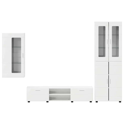 Tv-meubelset met lade met plank Hoogglans wit Bewerkt hout