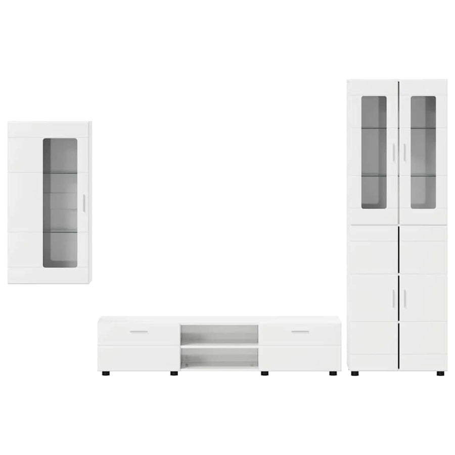 Tv-meubelset met lade met plank Hoogglans wit Bewerkt hout
