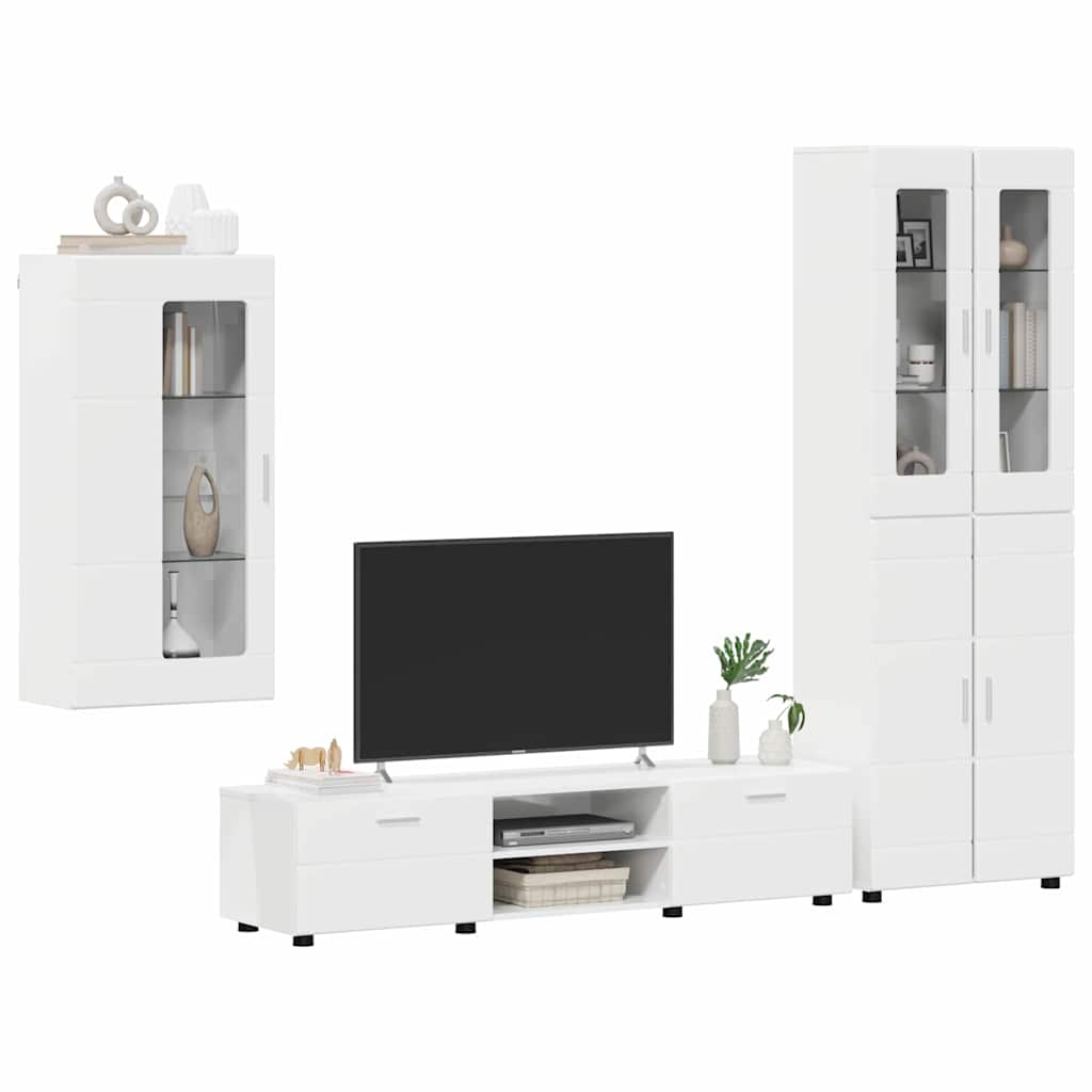 Tv-meubelset met lade met plank Hoogglans wit Bewerkt hout