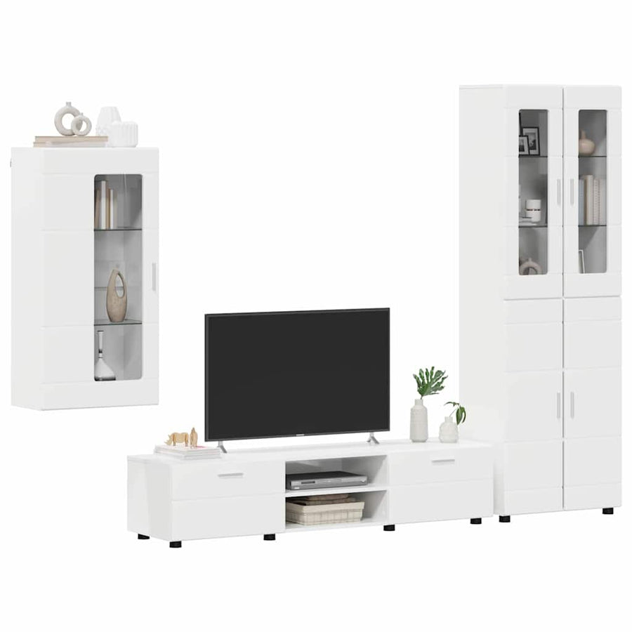 Tv-meubelset met lade met plank Hoogglans wit Bewerkt hout