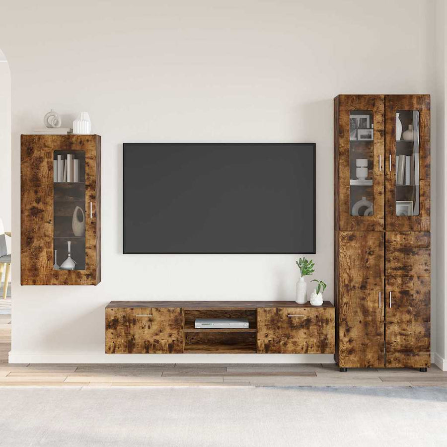 Tv-meubelset met lade met plank Gerookt eiken Bewerkt hout
