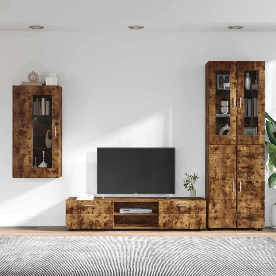 Tv-meubelset met lade met plank Gerookt eiken Bewerkt hout