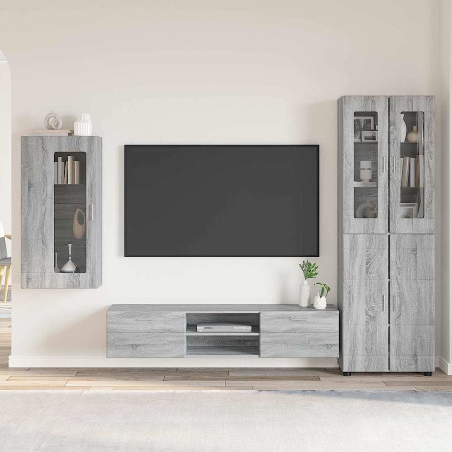 Tv-meubelset met lade met plank Grijs Sonoma Bewerkt hout