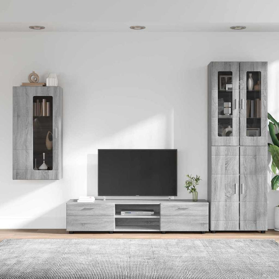 Tv-meubelset met lade met plank Grijs Sonoma Bewerkt hout