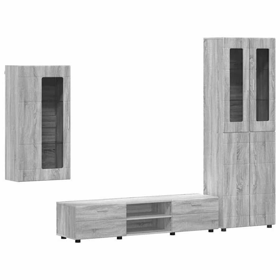 Tv-meubelset met lade met plank Grijs Sonoma Bewerkt hout