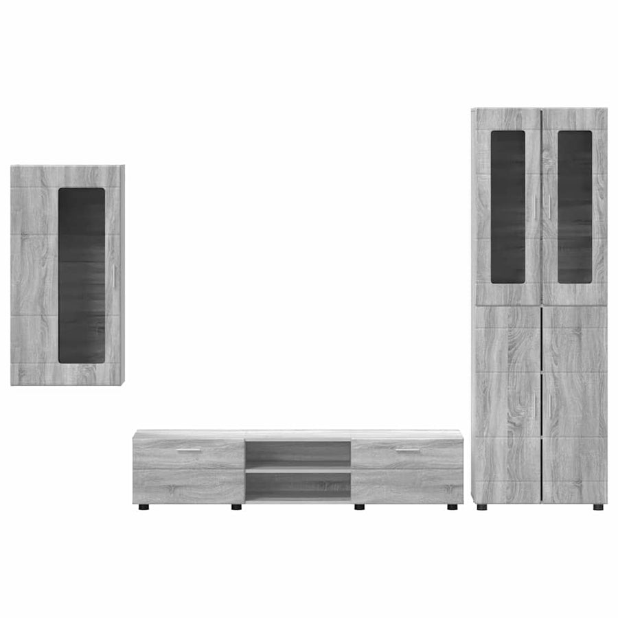 Tv-meubelset met lade met plank Grijs Sonoma Bewerkt hout