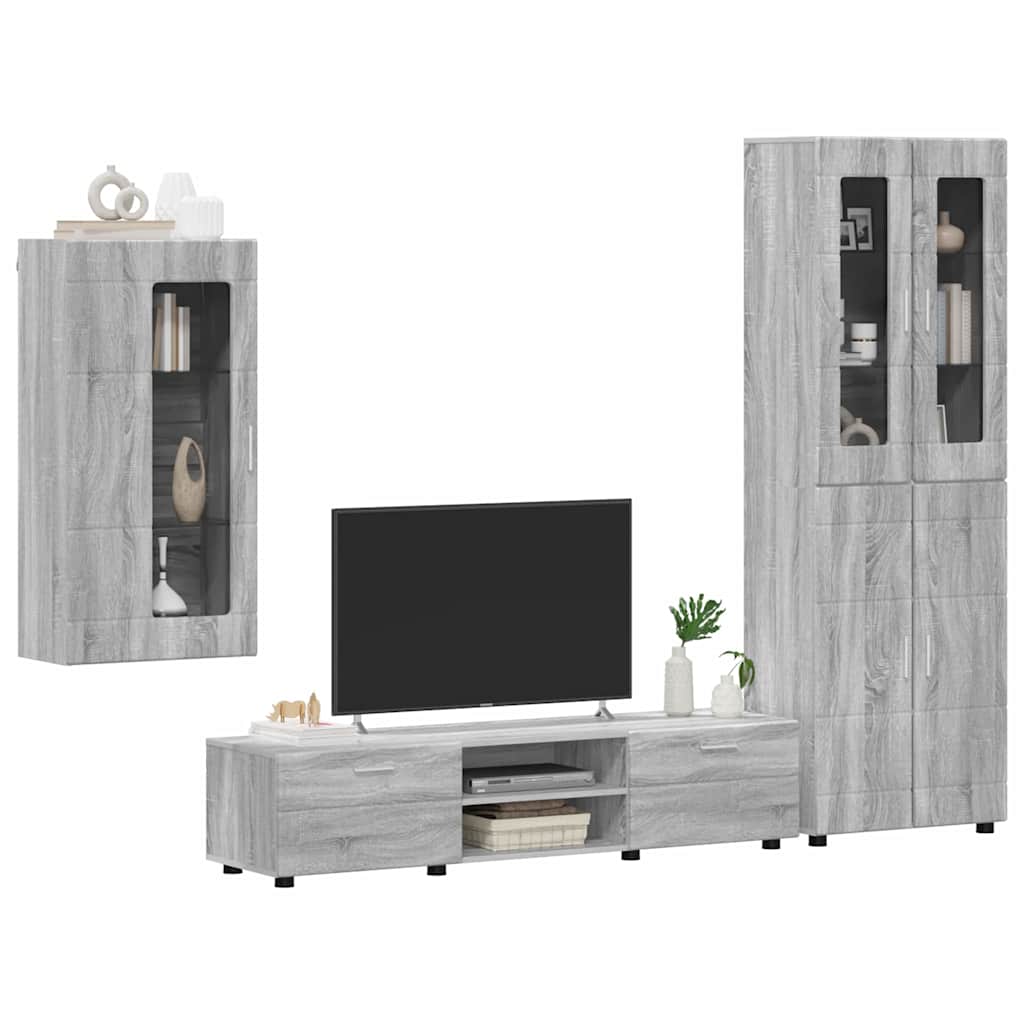 Tv-meubelset met lade met plank Grijs Sonoma Bewerkt hout