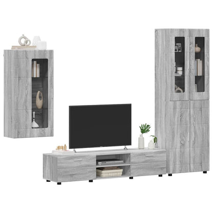 Tv-meubelset met lade met plank Grijs Sonoma Bewerkt hout