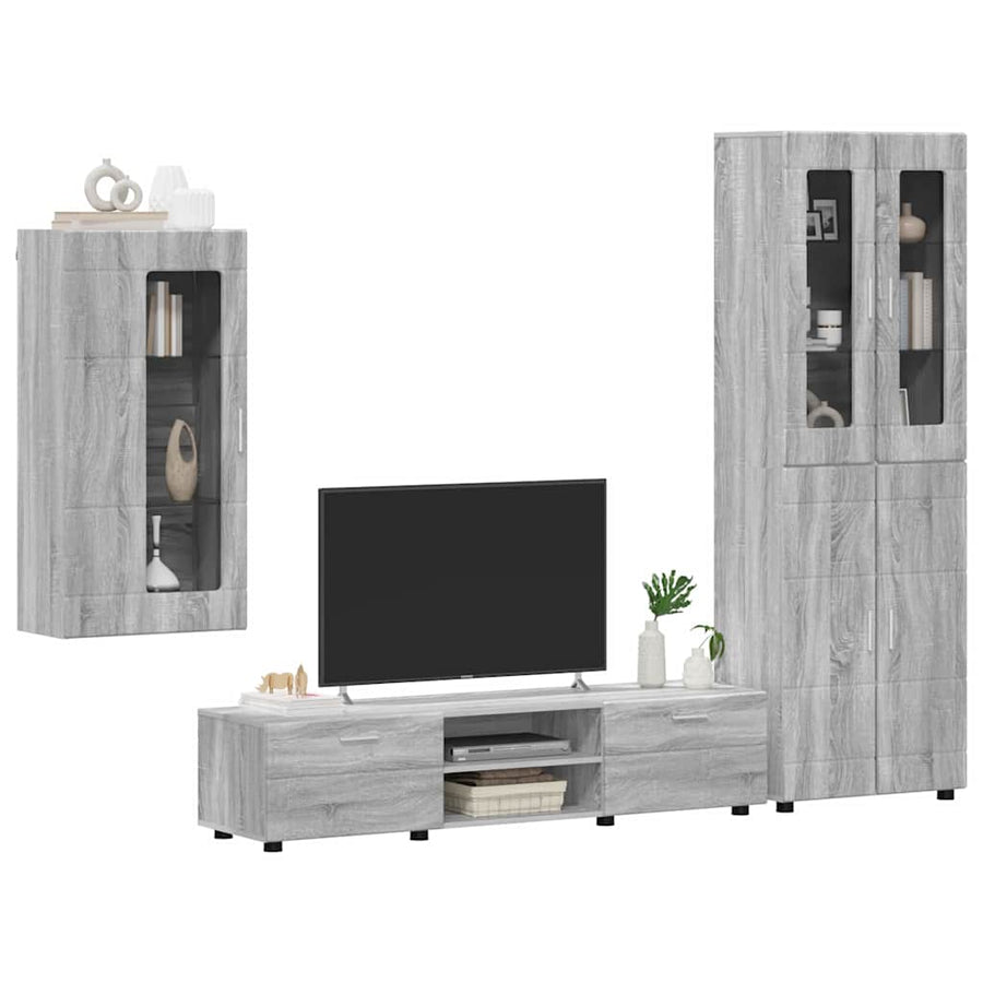 Tv-meubelset met lade met plank Grijs Sonoma Bewerkt hout
