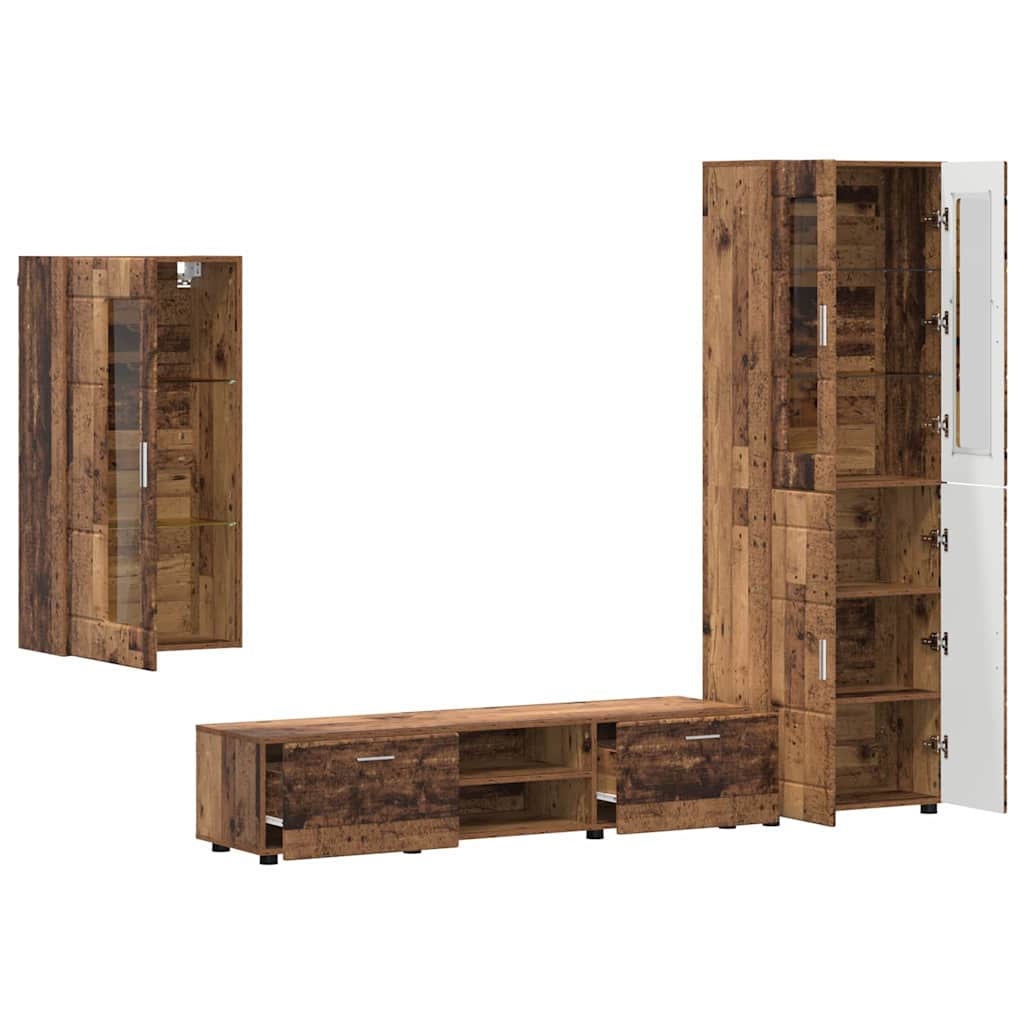 Tv-meubelset met lade met plank met opslag Oudhout Bewerkt hout