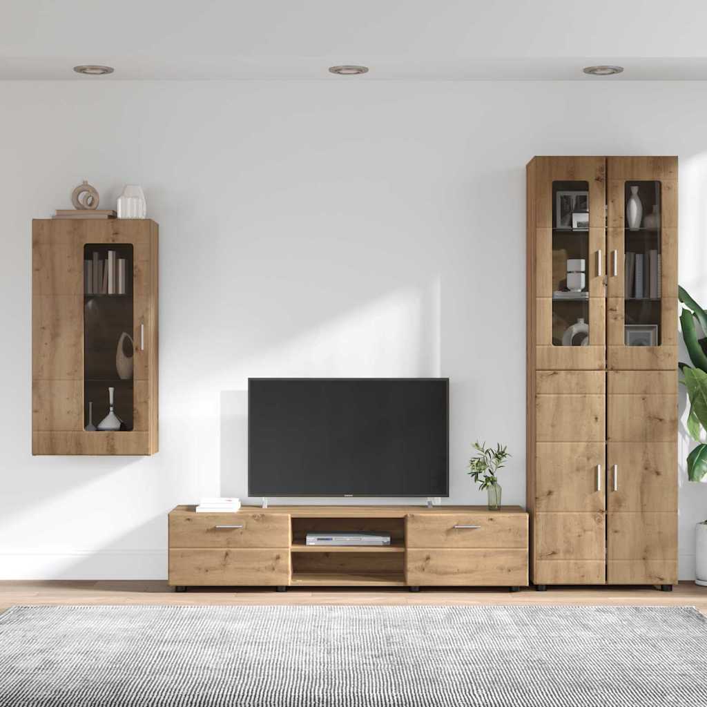 Tv-meubelset met lade met plank Artisan Eiken Bewerkt hout