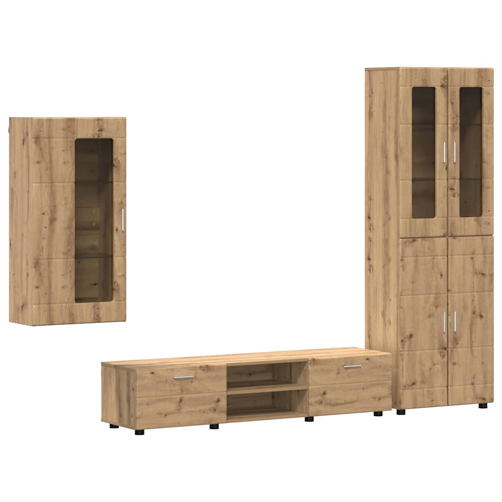 Tv-meubelset met lade met plank Artisan Eiken Bewerkt hout