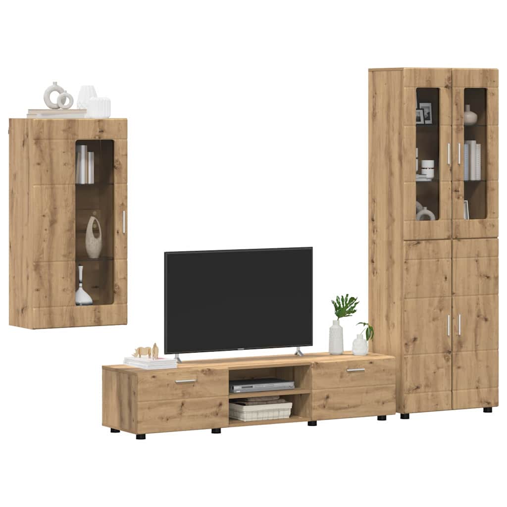 Tv-meubelset met lade met plank Artisan Eiken Bewerkt hout