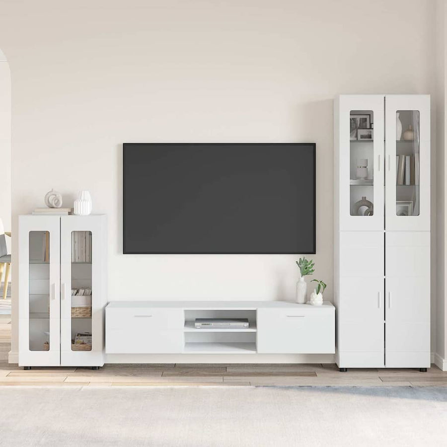 Tv-meubelset met lade met plank met opslag Wit Bewerkt hout