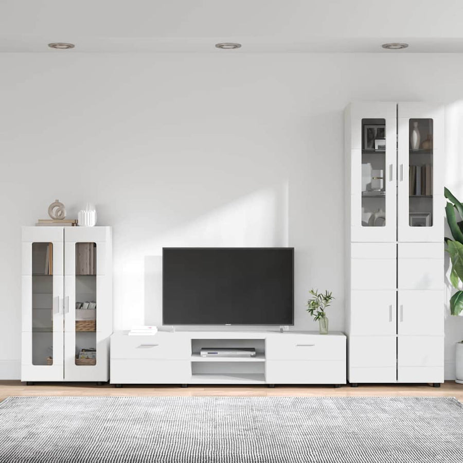 Tv-meubelset met lade met plank met opslag Wit Bewerkt hout