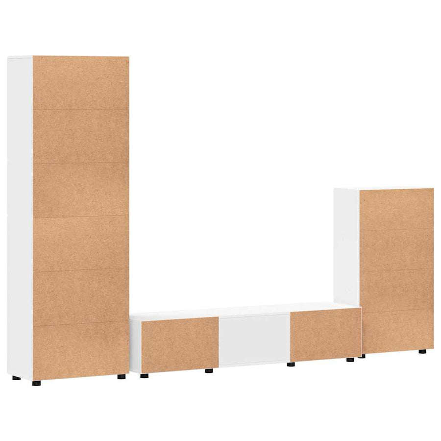 Tv-meubelset met lade met plank met opslag Wit Bewerkt hout