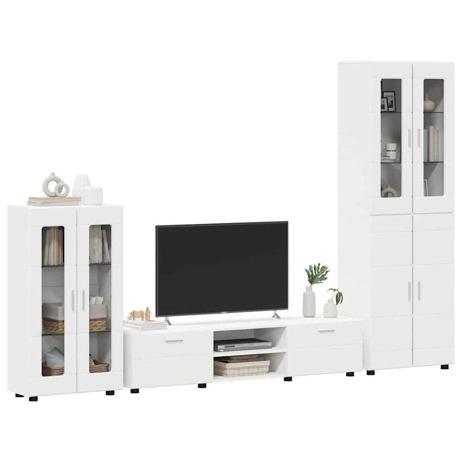 Tv-meubelset met lade met plank met opslag Wit Bewerkt hout