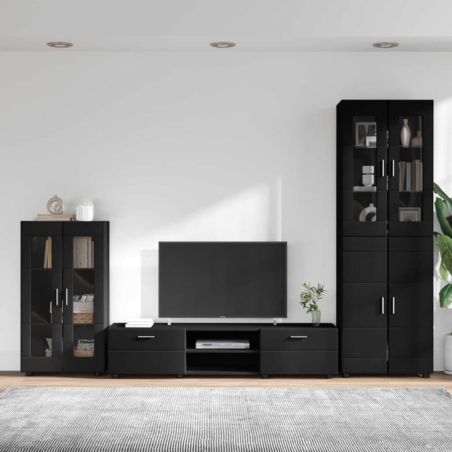 Tv-meubelset met lade met plank met opslag Zwart Bewerkt hout