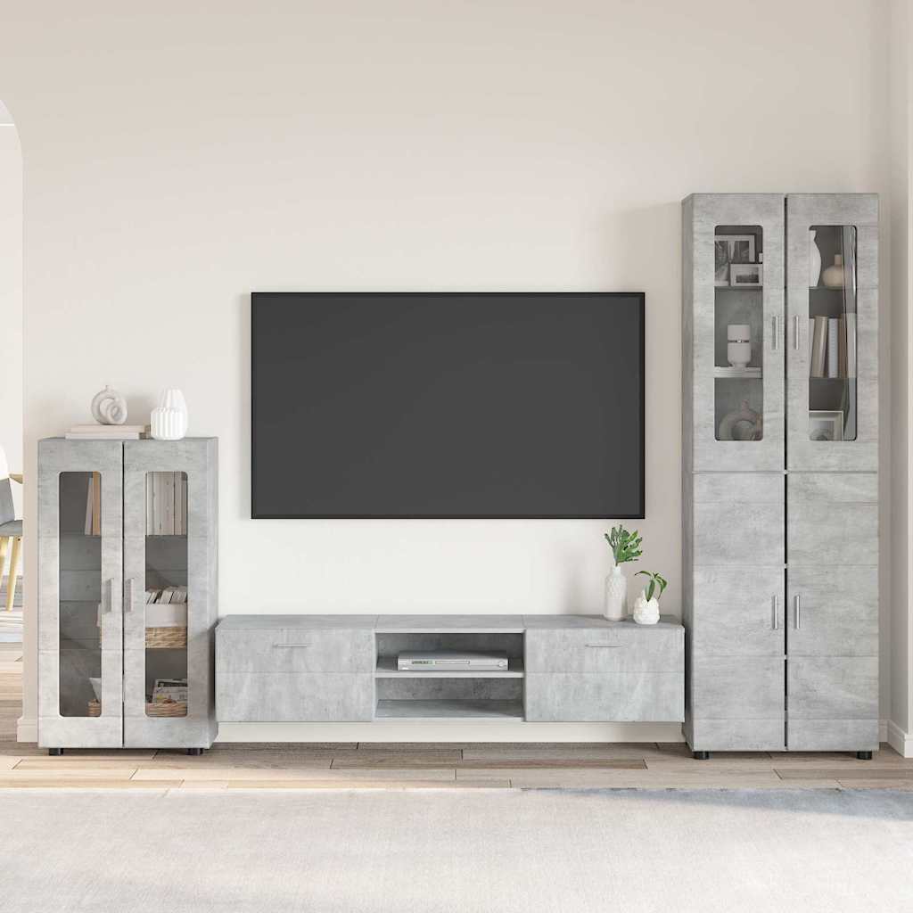 Tv-meubelset met lade met plank Beton Grijs Bewerkt hout