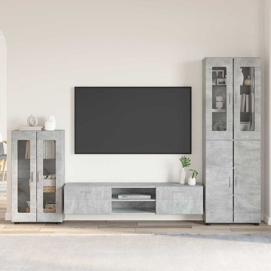 Tv-meubelset met lade met plank Beton Grijs Bewerkt hout