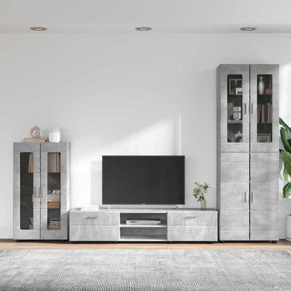 Tv-meubelset met lade met plank Beton Grijs Bewerkt hout