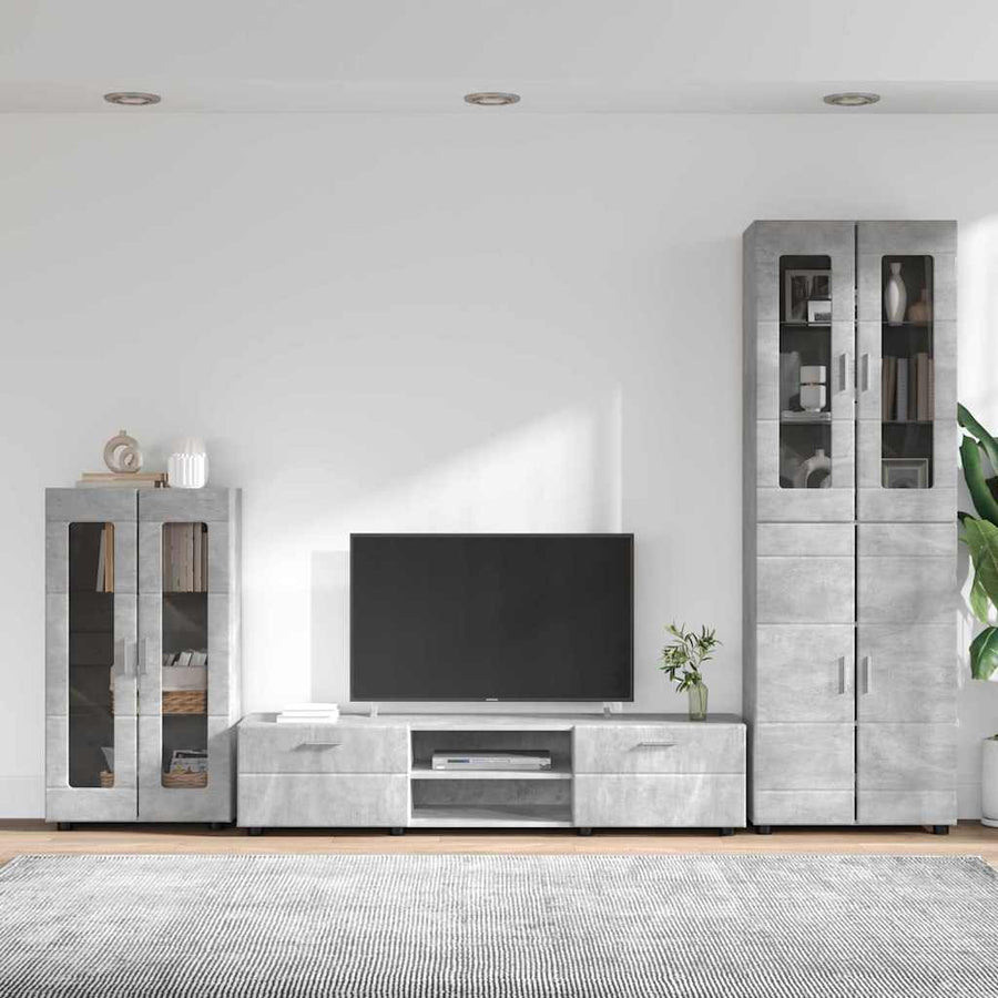 Tv-meubelset met lade met plank Beton Grijs Bewerkt hout