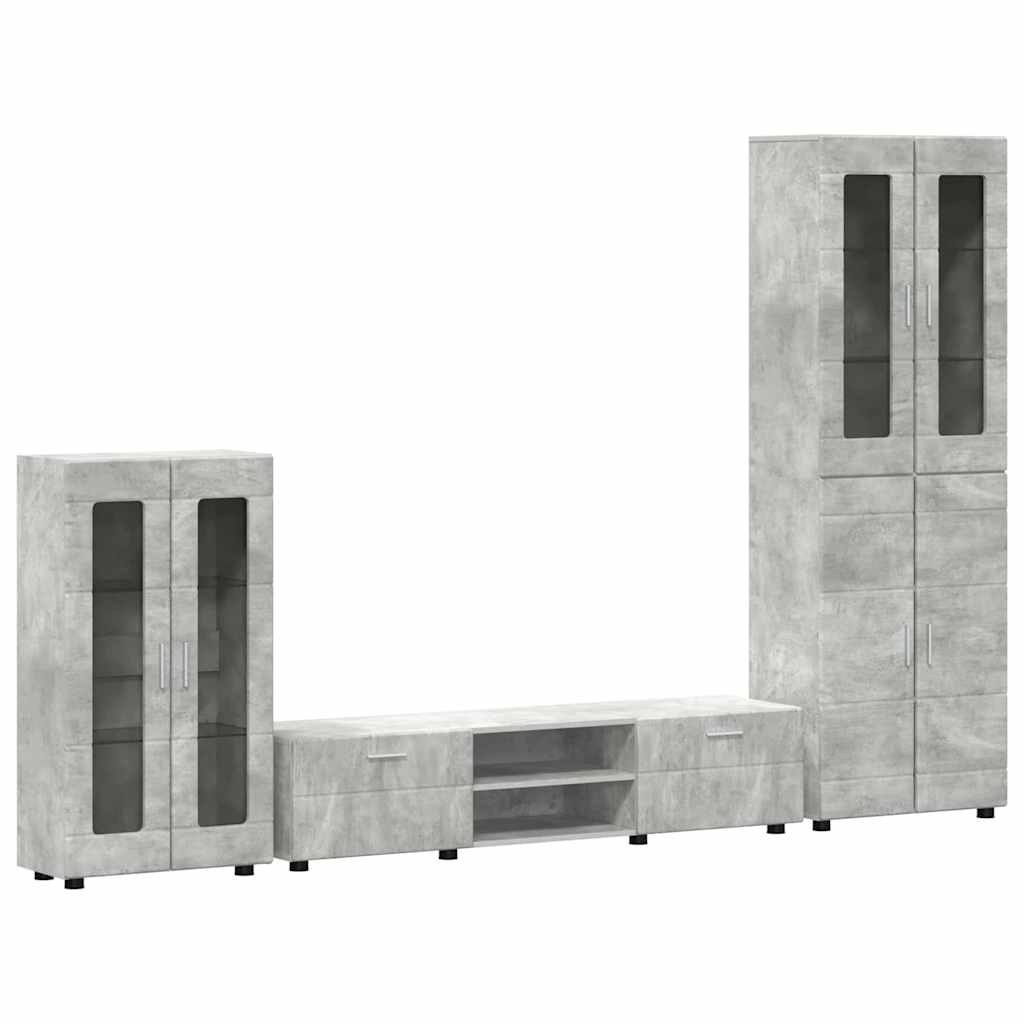 Tv-meubelset met lade met plank Beton Grijs Bewerkt hout