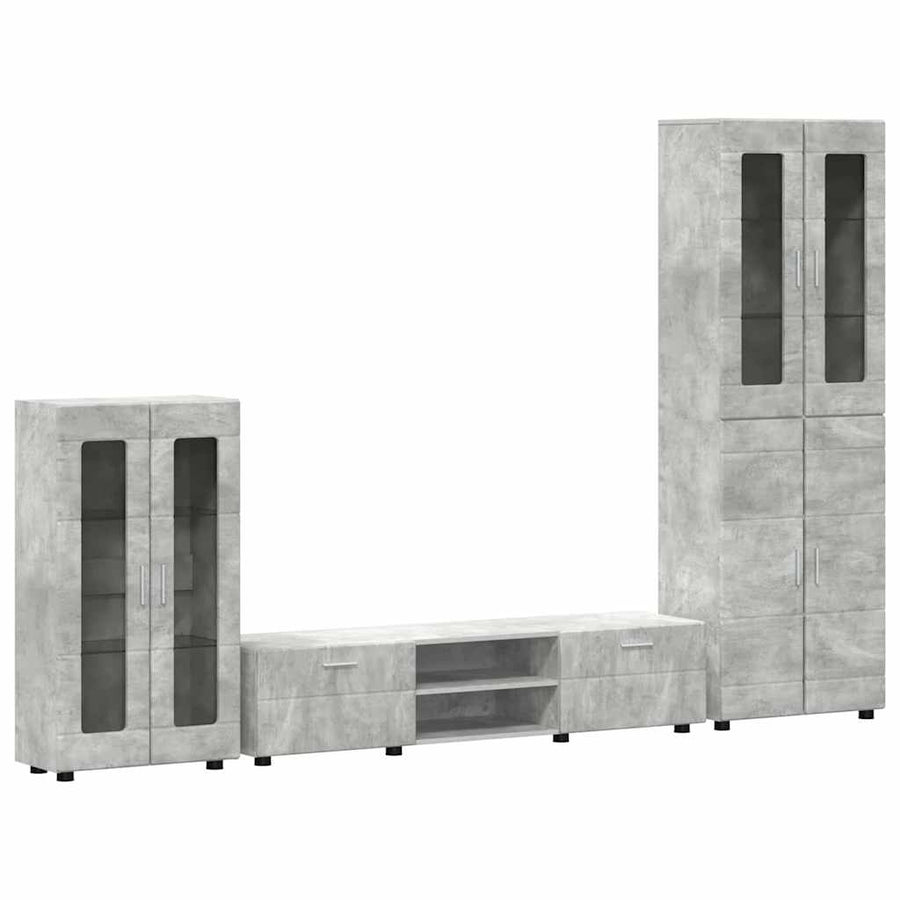 Tv-meubelset met lade met plank Beton Grijs Bewerkt hout