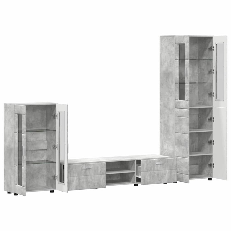 Tv-meubelset met lade met plank Beton Grijs Bewerkt hout