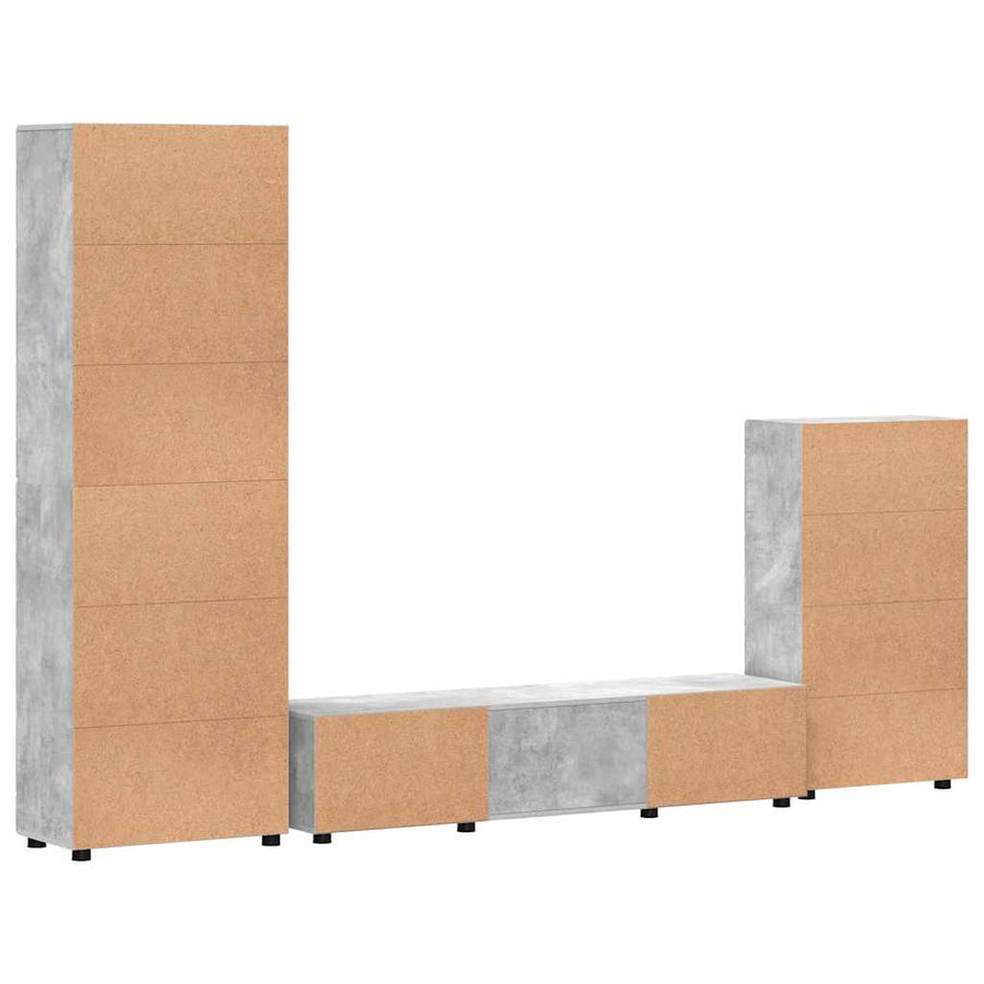 Tv-meubelset met lade met plank Beton Grijs Bewerkt hout