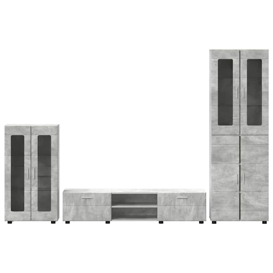 Tv-meubelset met lade met plank Beton Grijs Bewerkt hout