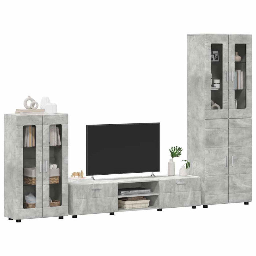 Tv-meubelset met lade met plank Beton Grijs Bewerkt hout