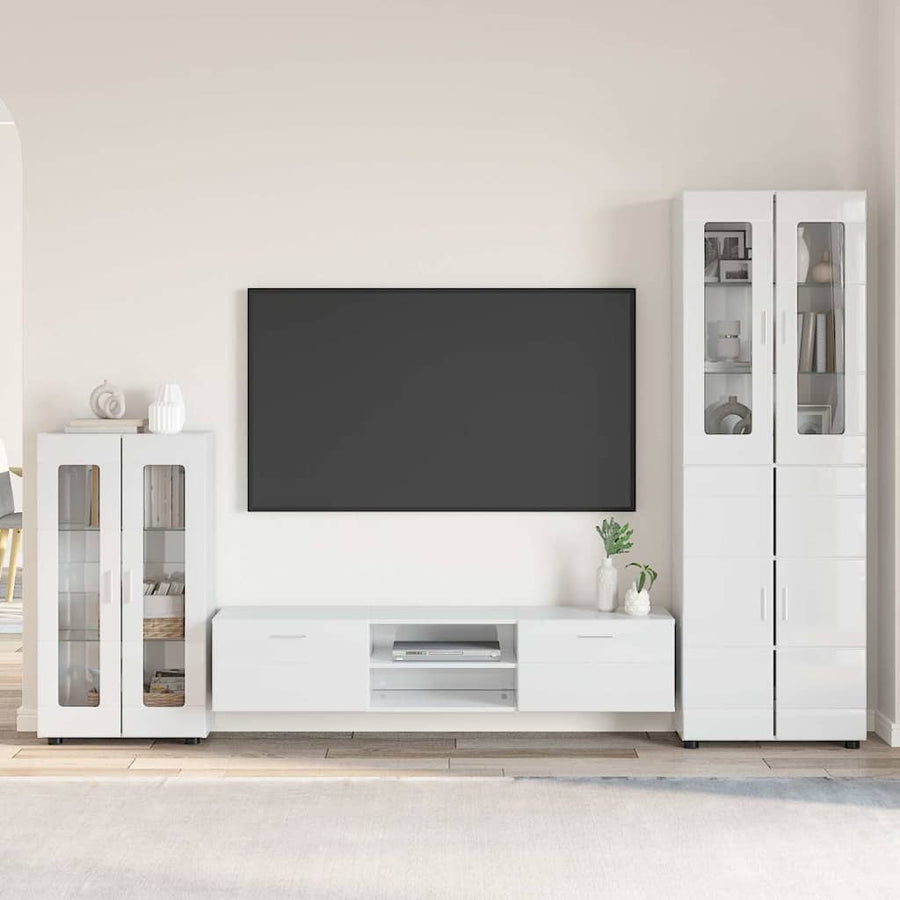 Tv-meubelset met lade met plank Hoogglans wit Bewerkt hout