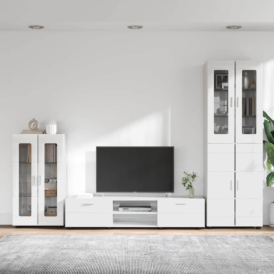 Tv-meubelset met lade met plank Hoogglans wit Bewerkt hout