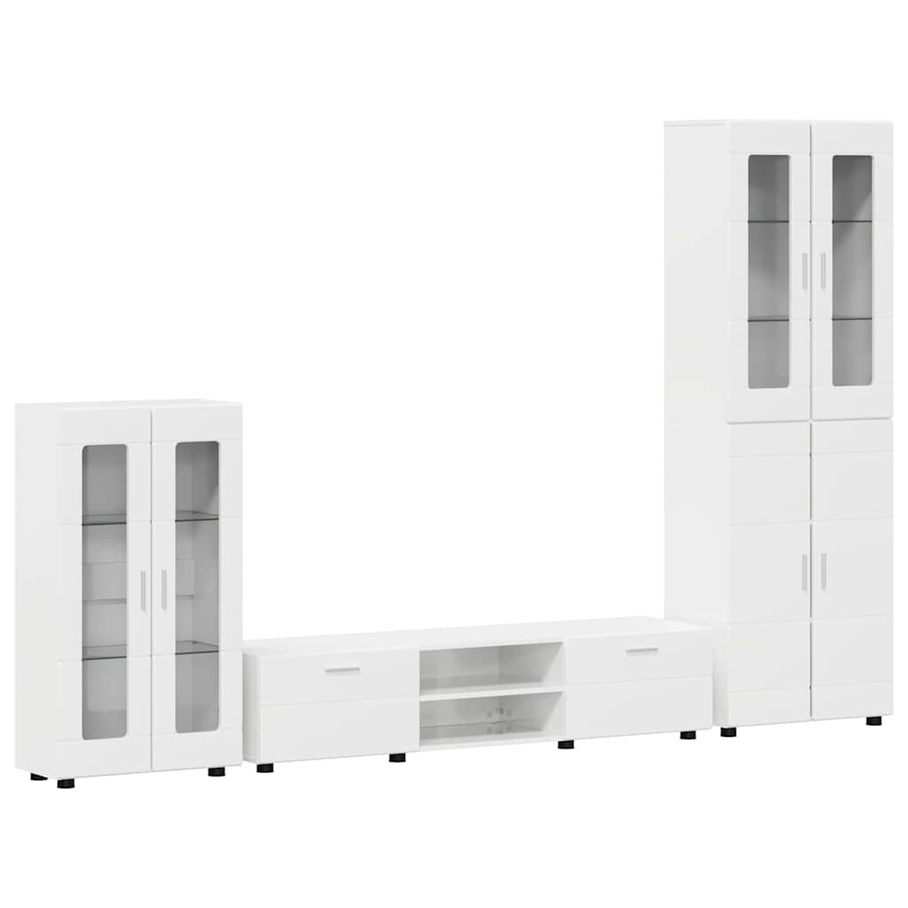 Tv-meubelset met lade met plank Hoogglans wit Bewerkt hout