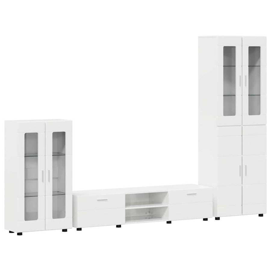 Tv-meubelset met lade met plank Hoogglans wit Bewerkt hout