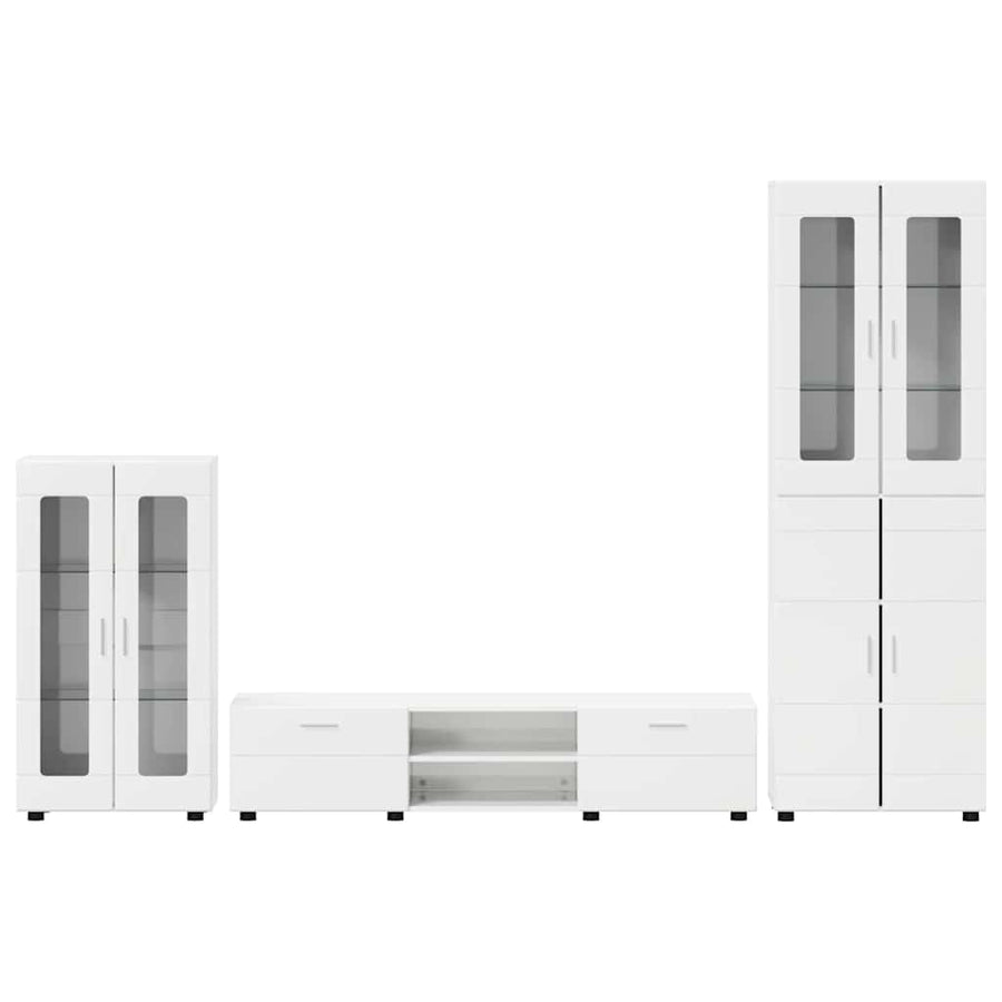 Tv-meubelset met lade met plank Hoogglans wit Bewerkt hout