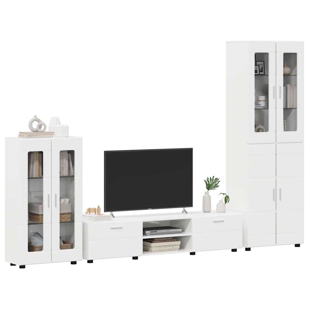 Tv-meubelset met lade met plank Hoogglans wit Bewerkt hout